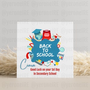 Tarjeta de primer día de escuela personalizada, buena suerte en su primer día de escuela, tarjeta de inicio de escuela, regalo de buena suerte, regalo de regreso a la escuela