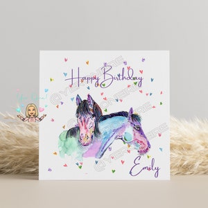 Personalisierte Geburtstagskarte für Pferdeliebhaber, Pferdemädchen Geburtstagskarte, Happy Birthday Card für Mädchen, Glückwunschkarte, Mutter, Tochter, Nichte