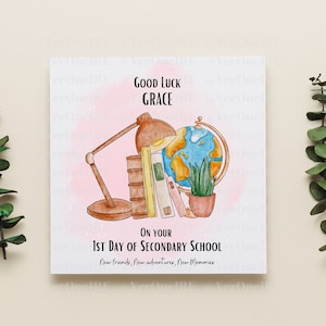 Tarjeta de primer día de escuela personalizada, buena suerte en su primer día de escuela, tarjeta de inicio de escuela, buena suerte en su primer día de escuela secundaria
