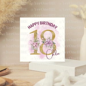 18. Geburtstagskarte, Floral 18. Geburtstagskarte für sie, Personalisierte Zahl Geburtstagskarte, Personalisierte Geburtstagskarte für sie, Happy Birthday