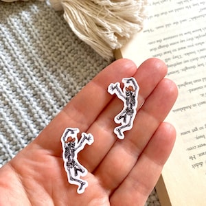 Dancing Skeleton Small Stickers, Halloween Mini Sticker Pack, Kindle Reader Vinyl Sticker, Bookish Laptop Decal, Waterproof Spooky Sticker