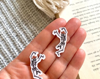 Dancing Skeleton Small Stickers, Halloween Mini Sticker Pack, Kindle Reader Vinyl Sticker, Bookish Laptop Decal, Waterproof Spooky Sticker