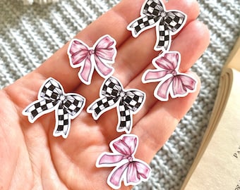 Checkered Coquette Pink Bows, Retro Small Stickers, Trendy Girly Sticker Pack, Laptop Kindle Insert Stickers, Tumbler Waterproof Vinyl Decal