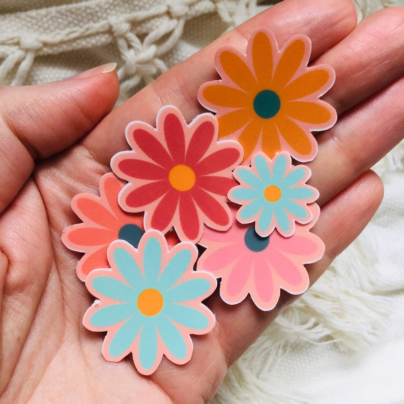 Mini Daisy Phone Stickers, Mini Sticker, Smiley Face Sticker, Daisy Sticker, Laptop Decal, Phone Stickers, Floral Sticker, Smiley Daisy Pack 