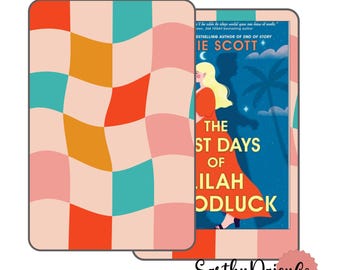 May include: A book cover with a checkered background in shades of pink, orange, blue, and yellow. The book title is "The Last Days of Ilah Odluck" by bestselling author,  Ellie Scott.
