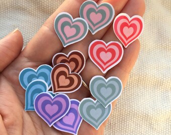 Retro Heart Mini Stickers, Cute Girly Aesthetic Stickers, Phone Case Stickers, Boho Groovy Kindle Vinyl Decal, Small Waterproof Pink Sticker