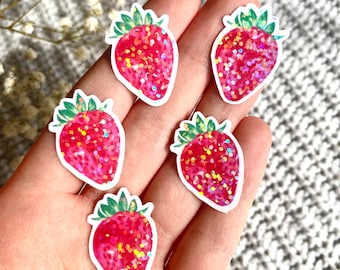 Tiny Strawberry Holographic Sticker, Trendy Girly Sticker Pack, Laptop Stickers, Small Fruit Ipad Stickers, Waterbottle Kindle 1 in Sticker