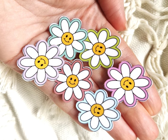 Pink Daisy Flower Sticker, 2 Pack Clear Inspirational Stickers for Laptop  Phone Water Bottles Car