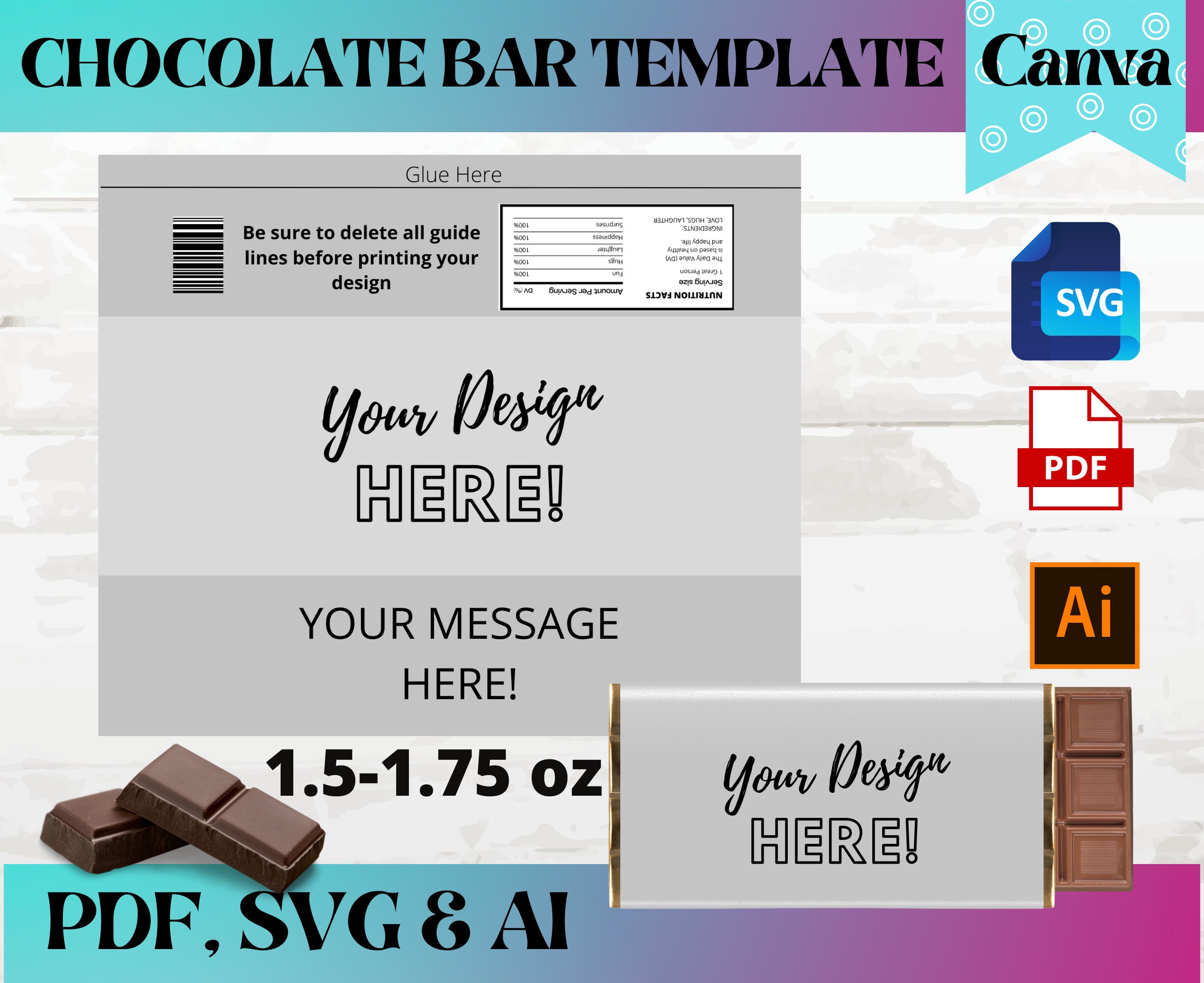 Template for hershey bar labels