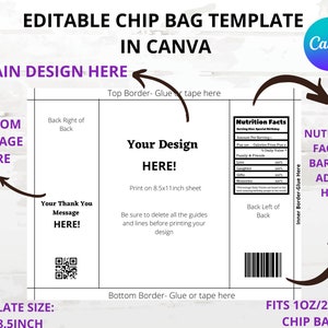 EDITABLE Chip Bag Template Chip Bag Template Canva Chip Bag - Etsy