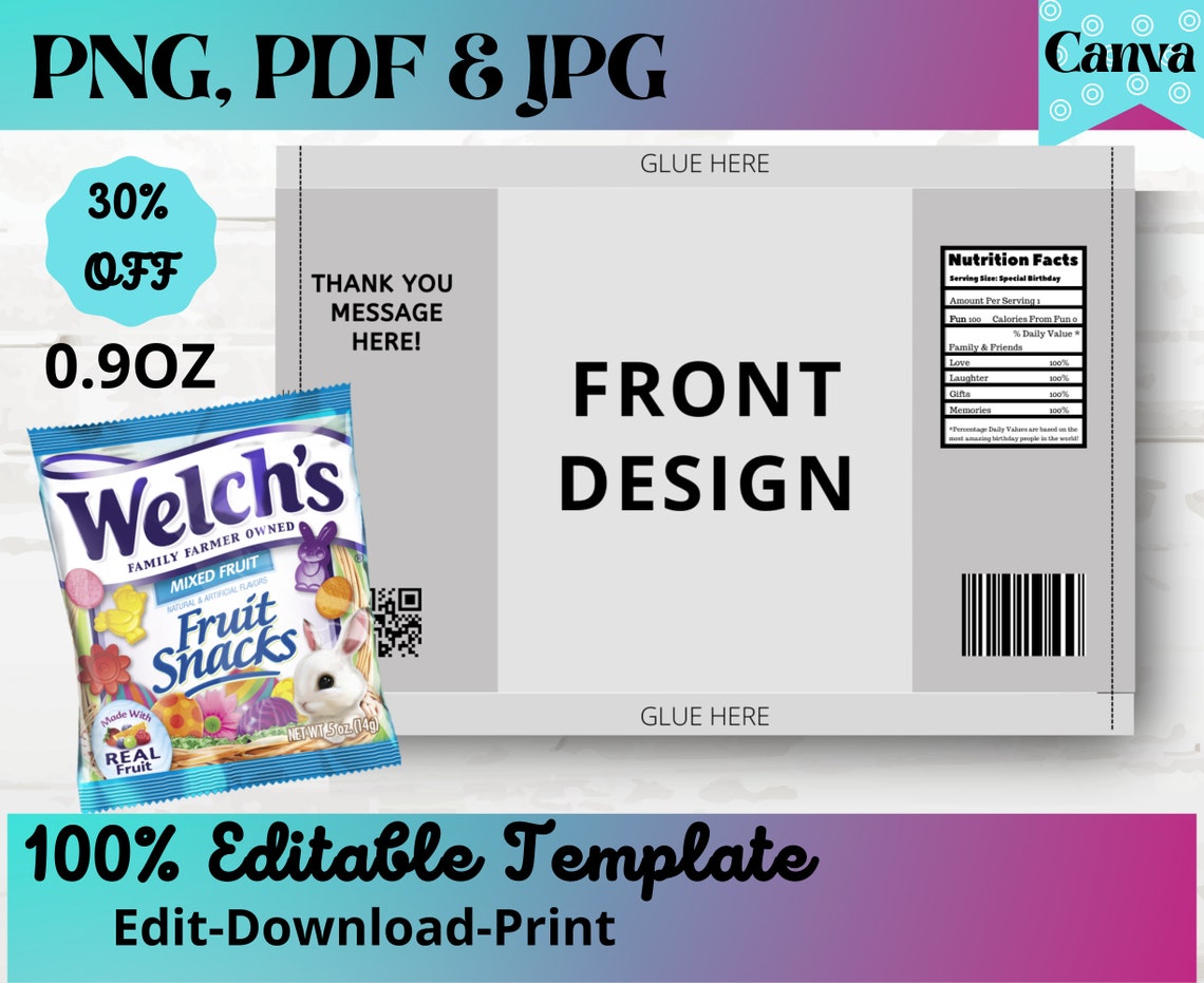 Fruit Snack Template Candy Bag Template Chip Bag Template Etsy