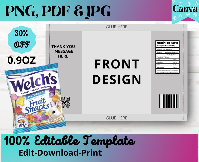Fruit Snack Template Candy Bag Template Chip Bag Template - Etsy