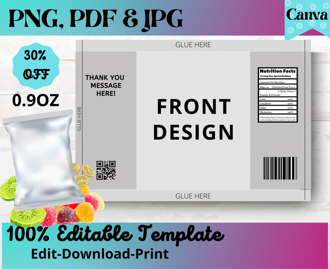 Fruit Snack Template Candy Bag Template Chip Bag Template Etsy