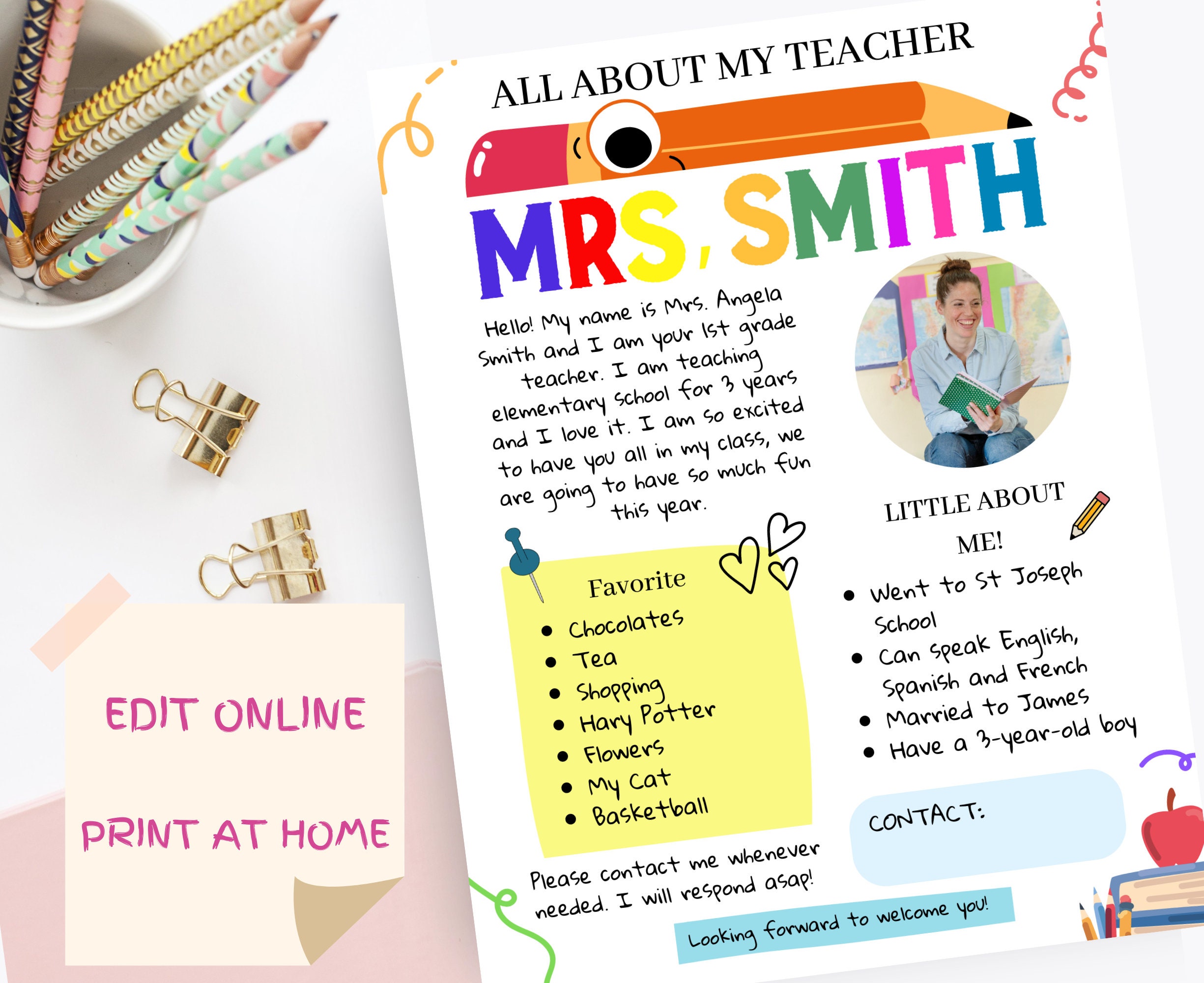 EDITABLE Meet the Teacher Template, Teacher Favorite Things - Etsy
