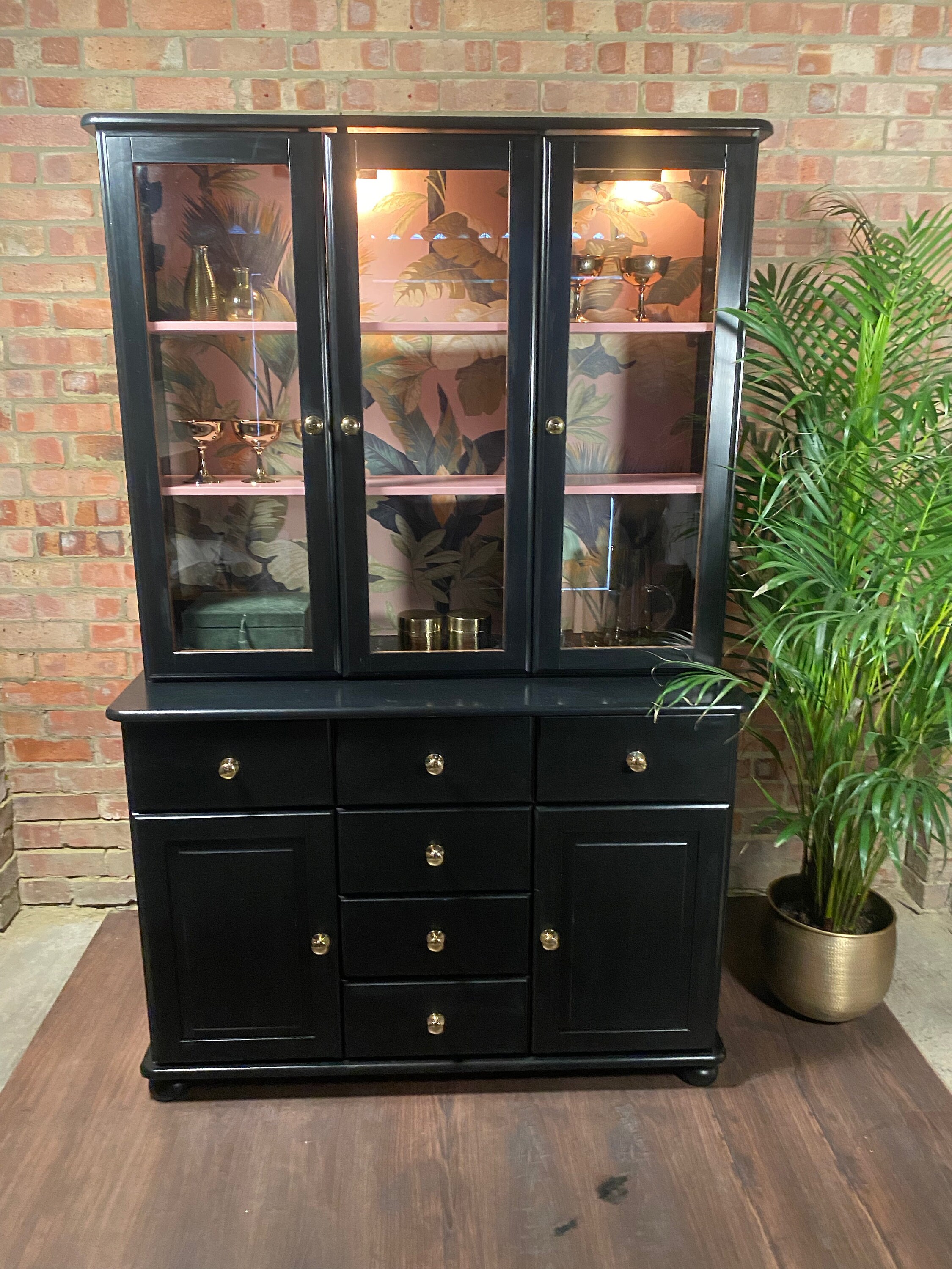 SOLD : Beautiful Black and Pink Display Cabinet - Etsy UK