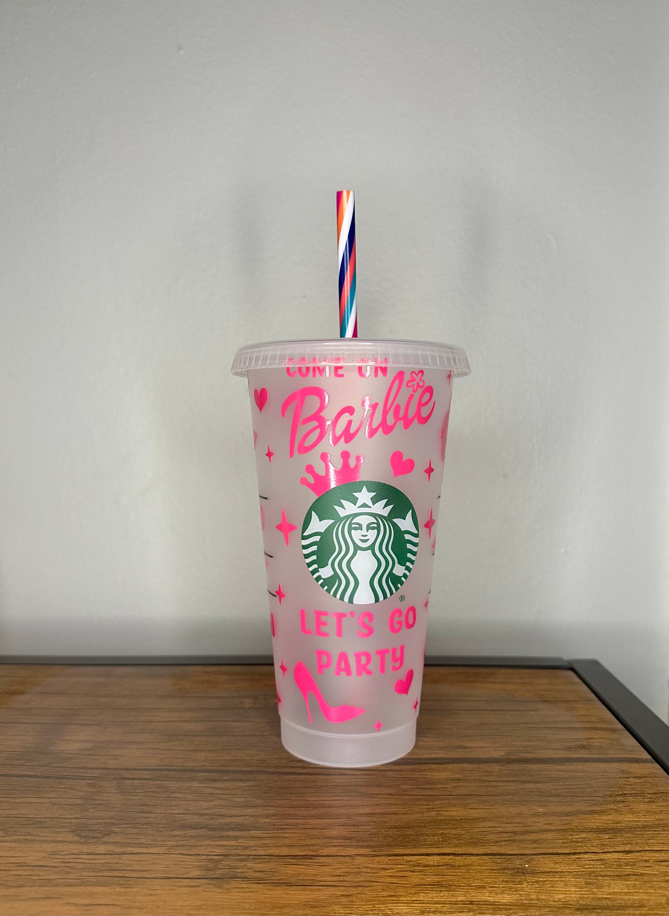 Barbie, Dining, Barbie Matte Studded Ombre Pink And Blue Tumbler With Straw  Topper In Box