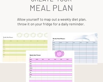 Weekly meal planner digital print out