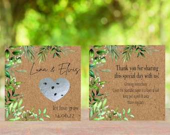 Let Love Grow, carta di semi per matrimonio, coltiva fiori selvatici, bomboniere di carta di semi per matrimonio, biglietto di ringraziamento per gli ospiti, sposa, matrimonio, bomboniera