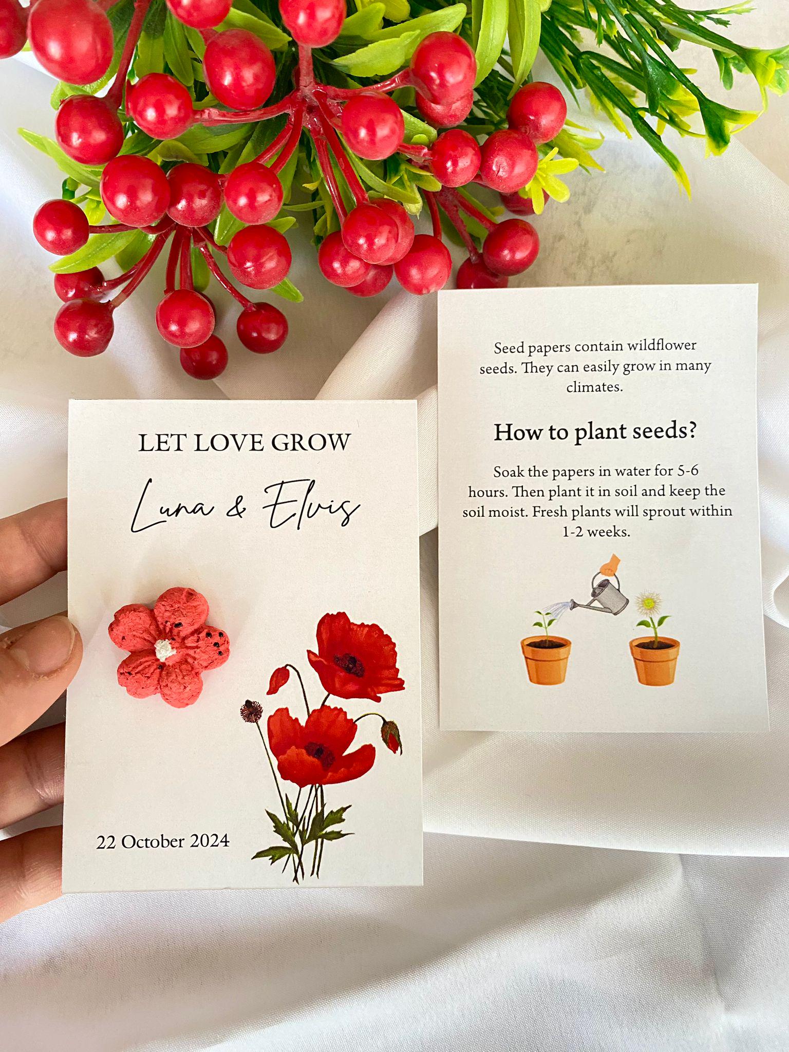 Let Love Grow,seed paper for wedding,Grows Wildflowers,wedding seed paper favors,Thank you card for guests,Bridal, Wedding,Party favor