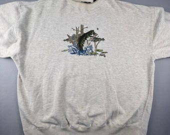 Bluza sportowa VTG C&B męska XXL szara, haftowana, wędkarska chata w lesie, obóz