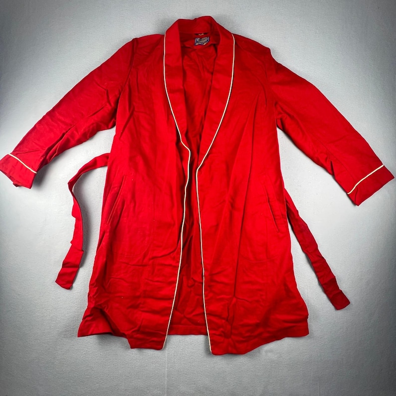 VTG Pendleton Robe Womens Medium Red Wool Piping Belted Loungewear Classic image 1