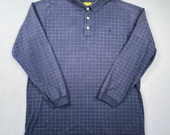 Polo Duck Head para hombre, talla XL, azul, a cuadros, manga larga, algodón, estilo preppy clásico vintage