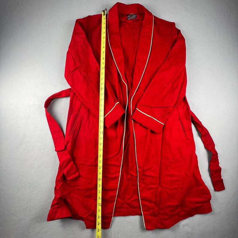 VTG Pendleton Robe Womens Medium Red Wool Piping Belted Loungewear Classic image 13