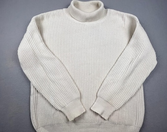 Jersey de cuello alto vintage Orvis para hombre, talla XL, color crema, tejido de punto de algodón, fabricado en EE. UU.