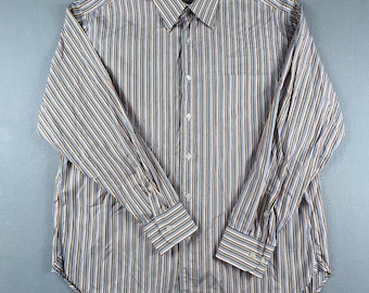 VTG J.Crew Button Down Shirt Mens L Color Stripe 100s 2 Ply Hong Kong Business