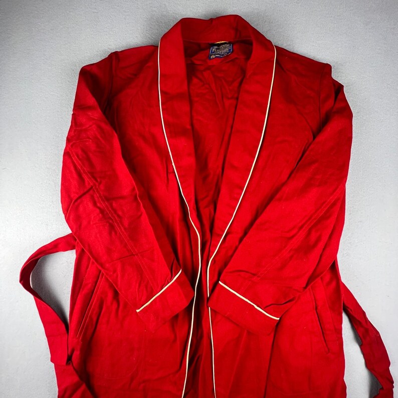 VTG Pendleton Robe Womens Medium Red Wool Piping Belted Loungewear Classic image 12