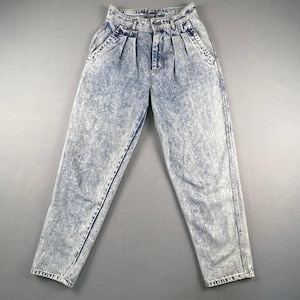 Jeans Jordache plisados con efecto desteñido, talla 26, para mujer, tiro alto, estilo años 80, corte cónico, estilo retro.