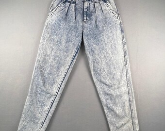 Jeans Jordache plisados con efecto desteñido, talla 26, para mujer, tiro alto, estilo años 80, corte cónico, estilo retro.