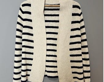 L.L.Bean Nautical Stripe Cardigan Womens XS Shawl Collar Coastal Preppy