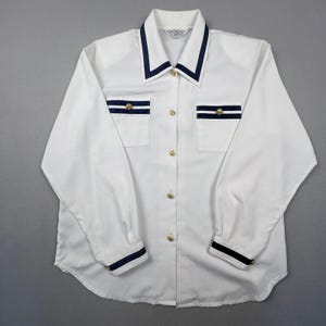 VTG Nautical Gold Button Bluse Crack Tokyo Mode Button Up Shirt Damen L