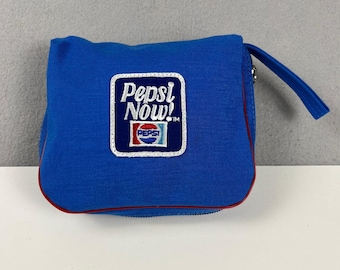 VTG Pepsi Now Travel Pouch Blue Canvas Wristlet Retro Soda Promo