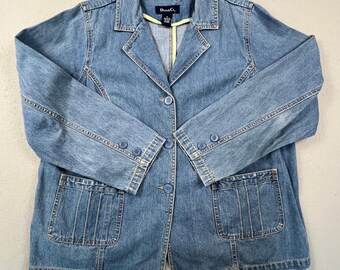 Denim & Co. Blazer Jacket Womens XL Denim Cotton Casual Classic Utility Coat