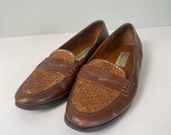 Etienne Aigner Michele Loafers Womens 8M Woven Leather Flats Preppy Vintage
