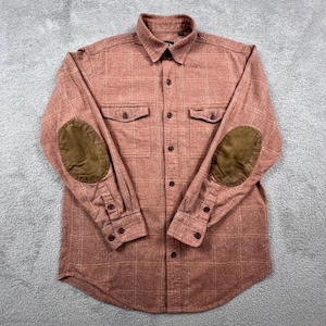 VTG Orvis Flanellhemd Männer Medium Rost Orange kariert Ellenbogen Patch Outdoor robust