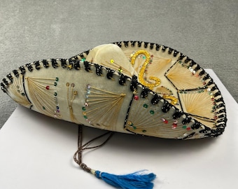 Pigalle Sombrero Mexican Hat Adult OS Cream Gold Sequin Mariachi Velvet Folk Art