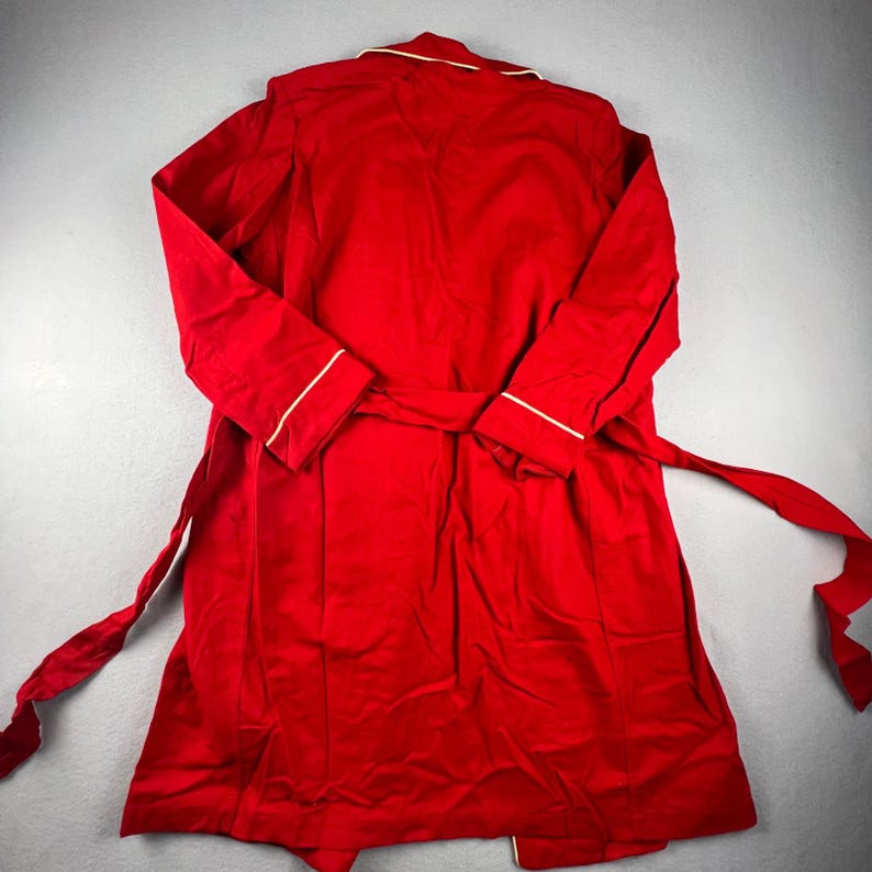 VTG Pendleton Robe Womens Medium Red Wool Piping Belted Loungewear Classic image 3