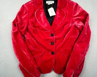 NWT VTG Kay Unger Velvet Blazer Women 8 Red Ornate Holiday Formal Jacket