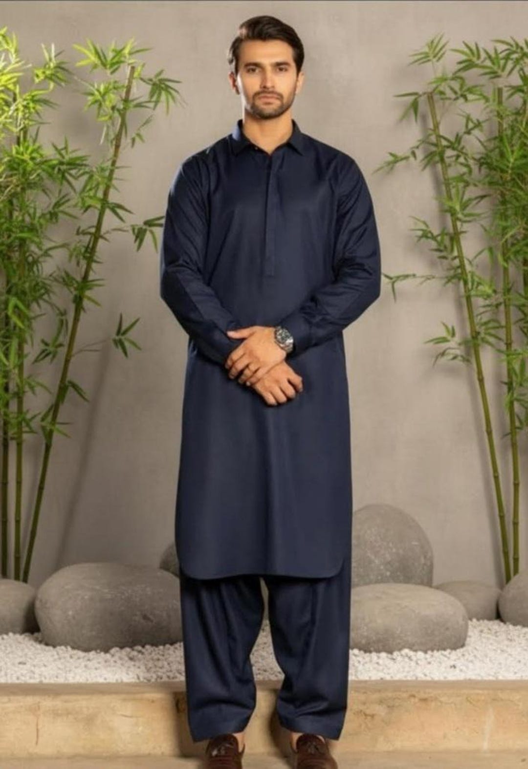 Navy Blue Men's Pathani Suit | Classic Salwar Kameez Set | Custom ...