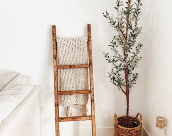 Rustic Farmhouse Decorative Wood Ladder 3” Deep Ladder Blanket