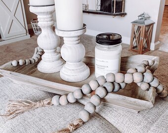 Farmhouse Wood Bead Garland Natural Wood Beaded Garland Rustic