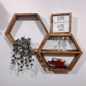 Hexagon Shelves | Floating Shelf | Honeycomb Shelf | Wood Hexagon | Plant Shelf | Rustic Display Shelves