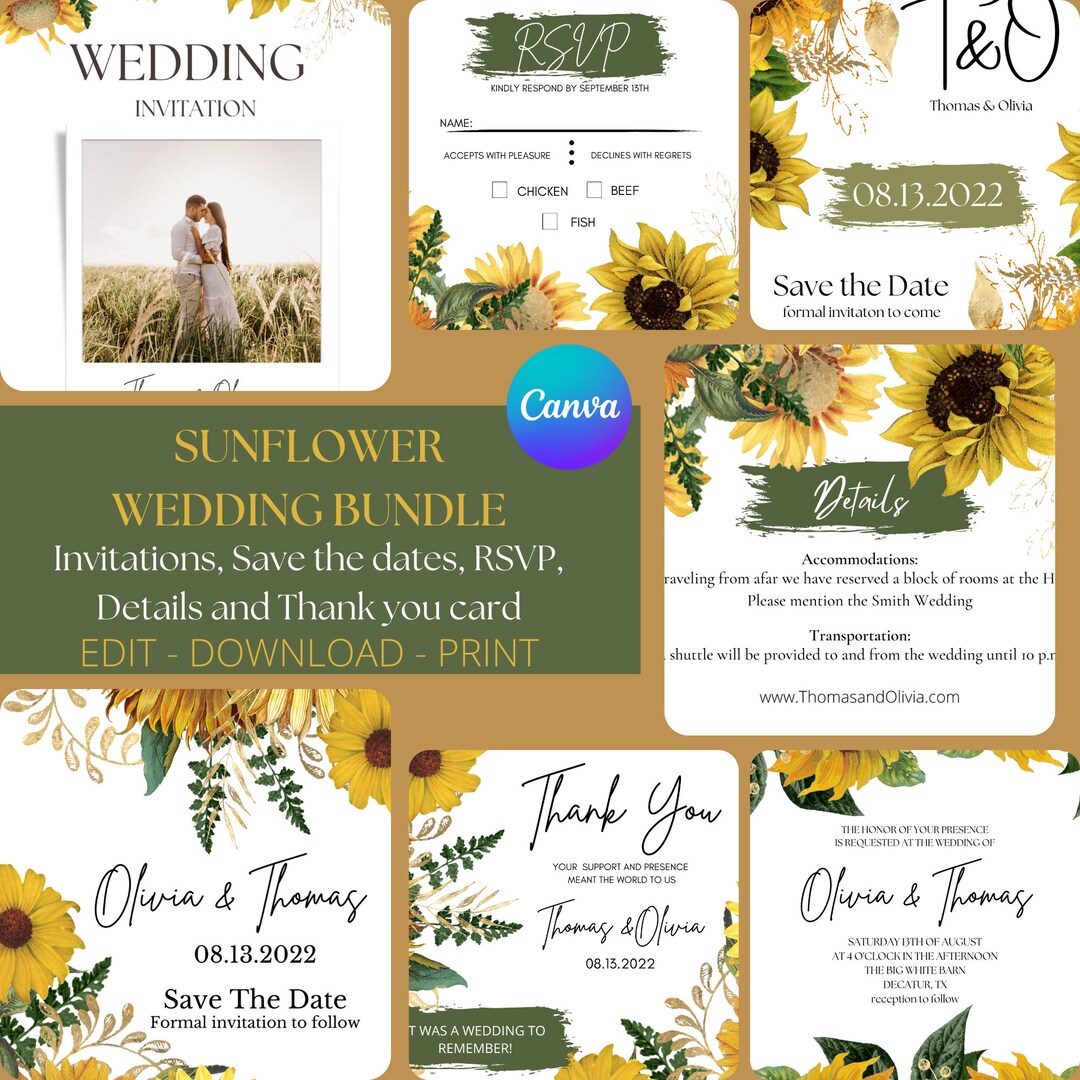 Sunflower Wedding Template Bundle Printable Wedding Download - Etsy