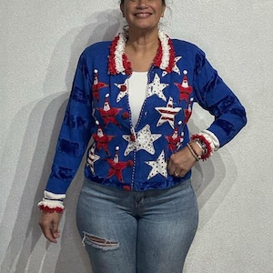 Cárdigan navideño vintage Jack B. Quick Blue USA talla M