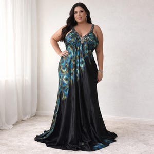 green emerald velvet dress Peacock Fusion Crystal Maxi Dress