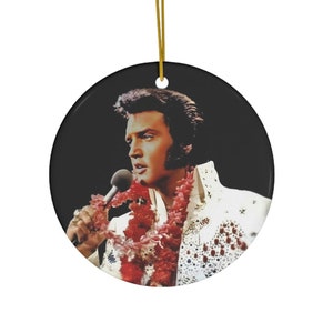 Elvis Presley Ceramic Christmas Ornament. The most loved and popular singer of all times in concert, Elvis Presley.