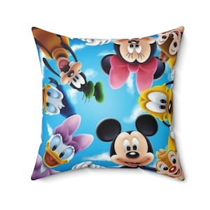 Mickey Mouse, Minnie Mouse, Donald Duck, Daisy Duck, Pluto, Goofy, Chip and Dale Polyester Square cover and pillow.